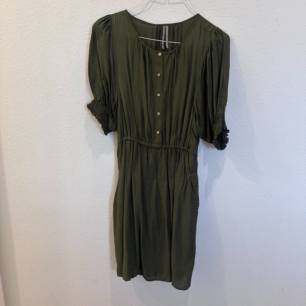 Anthropology Nicole Puff Sleeve Shirtdress Green (M) - Picture 2 of 6